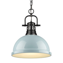  3602-L BLK-SF - Duncan 1 Light Pendant with Chain in Matte Black with a Seafoam Shade